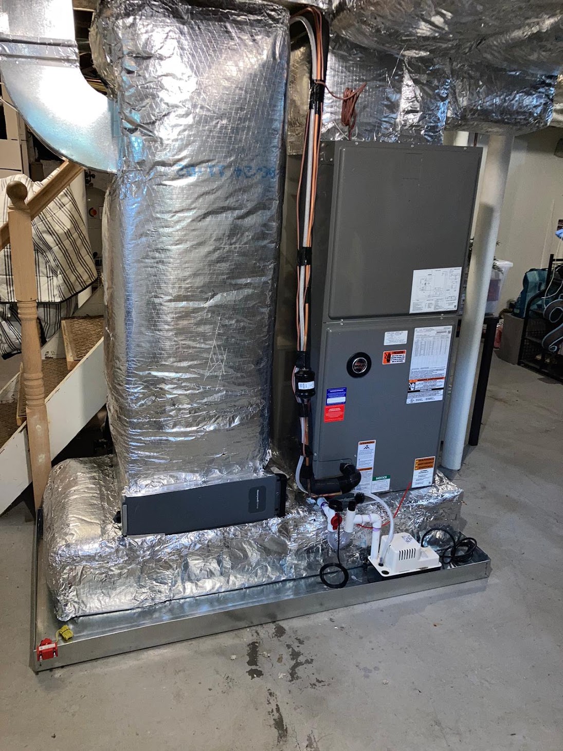 Indoor air handler and insulated ductwork documented by Kellets
